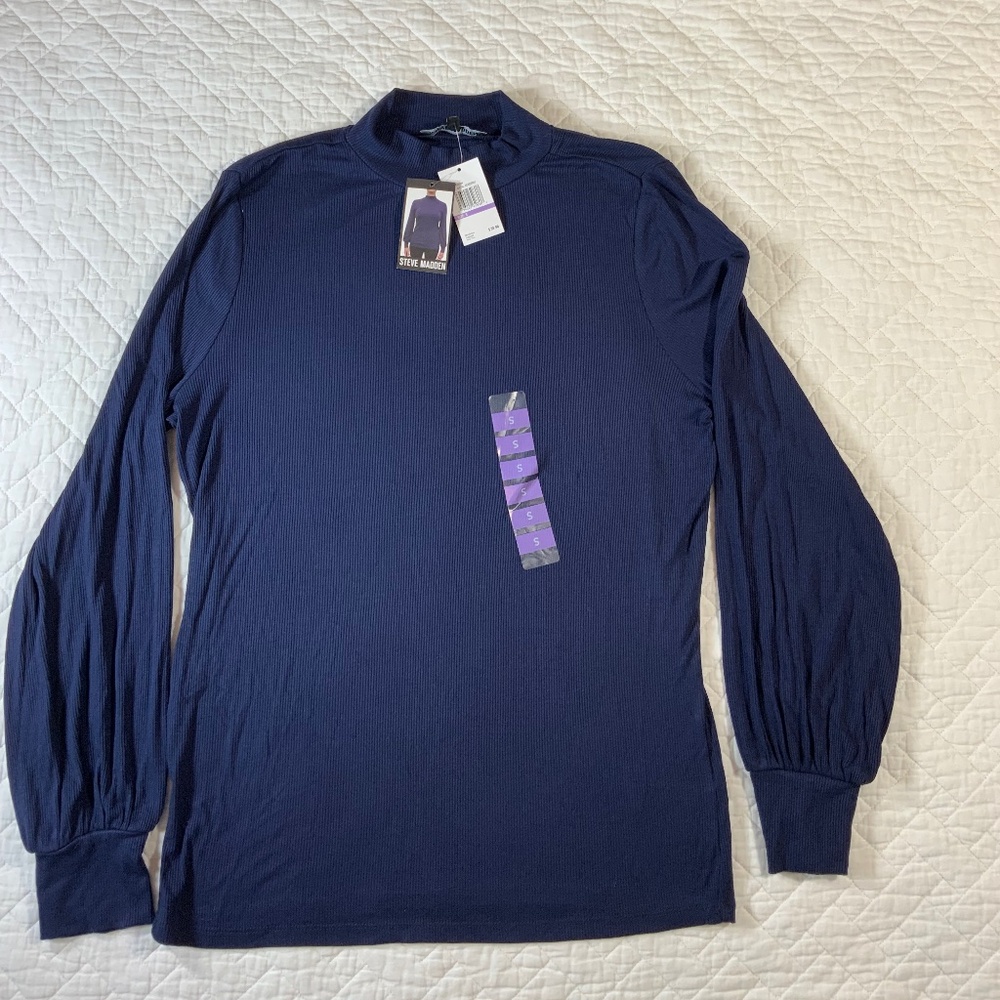 Steve Madden Women’s Mock Turtleneck Size Small NWT Blue Rayon Blend (G5)